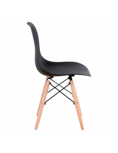 Silla con patas de madera y asiento de plástico negro 81 x 45 x 46 cm, estilo nórdico, silla de interior, diseño escandinavo, id 2