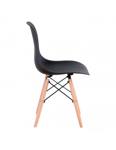 Silla con patas de madera y asiento de plástico negro 81 x 45 x 46 cm, estilo nórdico, silla de interior, diseño escandinavo, id