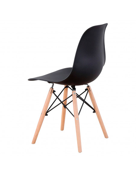 Silla con patas de madera y asiento de plástico negro 81 x 45 x 46 cm, estilo nórdico, silla de interior, diseño escandinavo, id