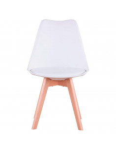 Silla con cojín, asiento de plástico y patas de madera, estilo nórdico, silla de interior, diseño escandinavo, color blanco, 81 2