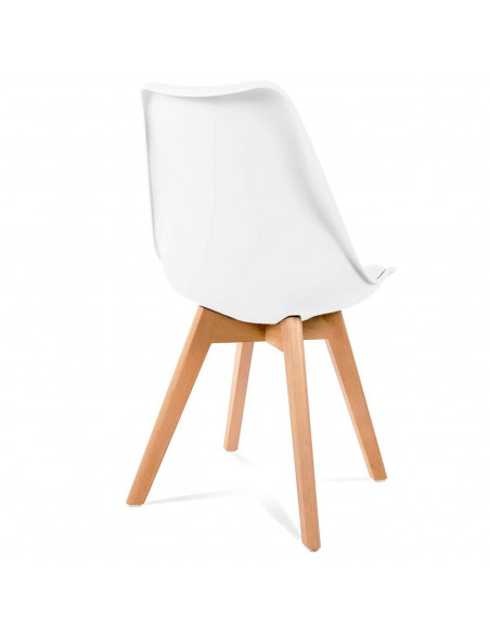 Silla con cojín, asiento de plástico y patas de madera, estilo nórdico, silla de interior, diseño escandinavo, color blanco, 81