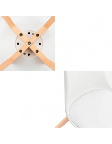 Silla con cojín, asiento de plástico y patas de madera, estilo nórdico, silla de interior, diseño escandinavo, color blanco, 81