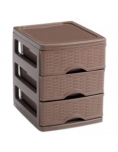 Tradineur - Cajonera de sobremesa, plástico, 3 cajones, 17 x 13,5 x 17 cm, modelo Turia, efecto mimbre, torre almacenaje multius 2
