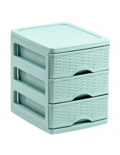 Tradineur - Cajonera de plástico, sobremesa, 3 cajones, 17 x 13,5 x 17 cm, modelo Turia, efecto mimbre, torre almacenaje multius