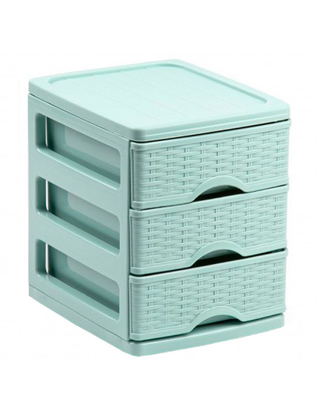 Tradineur - Cajonera de plástico, sobremesa, 3 cajones, 17 x 13,5 x 17 cm, modelo Turia, efecto mimbre, torre almacenaje multius