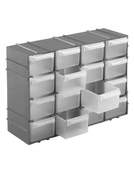 Tradineur - Clasificador apilable de plástico, 16 cajones, módulo, estante organizador para piezas pequeñas, tornillos, botones,
