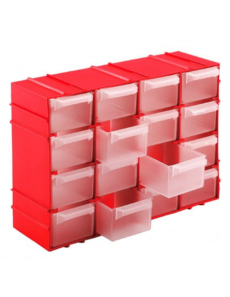 Tradineur - Clasificador apilable de plástico, 16 cajones, módulo, estante organizador para piezas pequeñas, tornillos, botones,