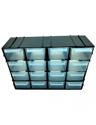 Tradineur - Clasificador apilable modular HG - Fabricado en Plástico - 16 Compartimentos - Almacenamiento de herramientas,tornil