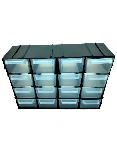 Tradineur - Clasificador apilable modular HG - Fabricado en Plástico - 16 Compartimentos - Almacenamiento de herramientas,tornil