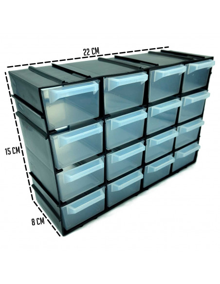 Tradineur - Clasificador apilable modular HG - Fabricado en Plástico - 16 Compartimentos - Almacenamiento de herramientas,tornil