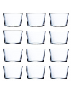 Tradineur - Juego de 12 vasos de cristal 23 cl, modelo "Ruta", pack 12 vasos para licores, bebidas, 8,2 x 6 cm, ligeros, aptos p
