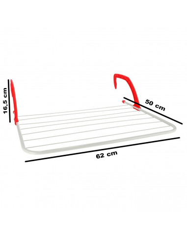 Tradineur - Tendedero plegable para balcón o radiador, metal y plástico, 7 metros de tendido, soporte para tender ropa (Rojo y b
