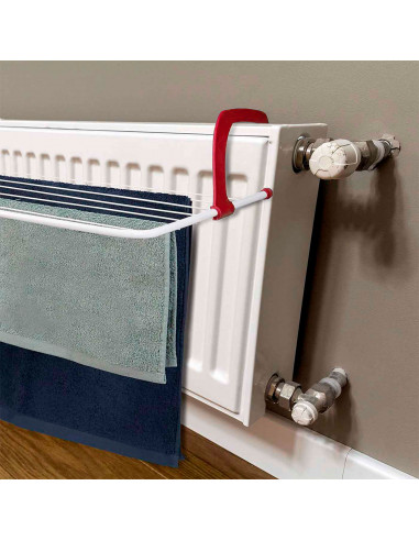 Tradineur - Tendedero plegable para balcón o radiador, metal y plástico, 7 metros de tendido, soporte para tender ropa (Rojo y b