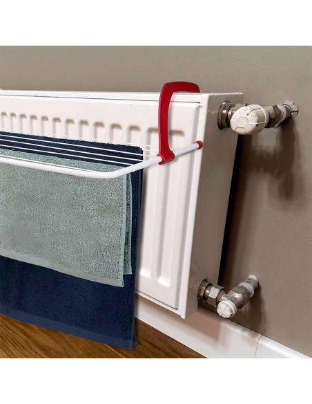 Tradineur - Tendedero plegable para balcón o radiador, metal y plástico, 7 metros de tendido, soporte para tender ropa (Rojo y b
