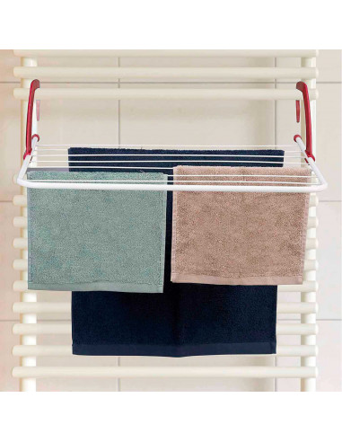 Tradineur - Tendedero plegable para balcón o radiador, metal y plástico, 7 metros de tendido, soporte para tender ropa (Rojo y b