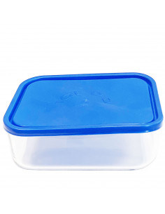 Fiambrera cuadrada de vidrio 9 x 22 x 22 cm con tapa de plástico. Recipiente para alimentos apto para lavavajillas, microondas y