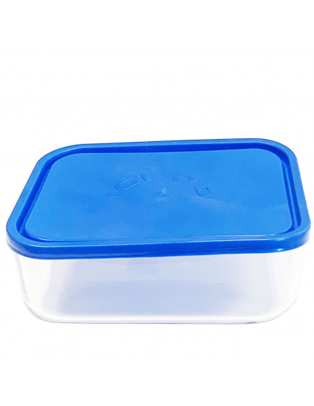 Fiambrera cuadrada de vidrio 9 x 22 x 22 cm con tapa de plástico. Recipiente para alimentos apto para lavavajillas, microondas y