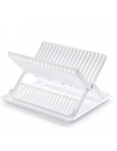Tradineur - Escurreplatos con bandeja bloqueable en blanco 37 x 33 x 21 cm, Escurridor platos plegable de plástico resistente 2