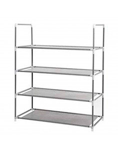 Tradineur - Zapatero metálico multiusos con 4 estantes de tela, estantería de almacenamiento y organización para hogar (Gris, 70