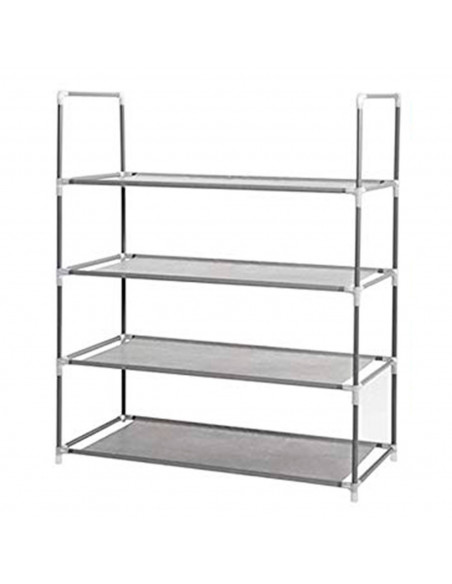 Tradineur - Zapatero metálico multiusos con 4 estantes de tela, estantería de almacenamiento y organización para hogar (Gris, 70