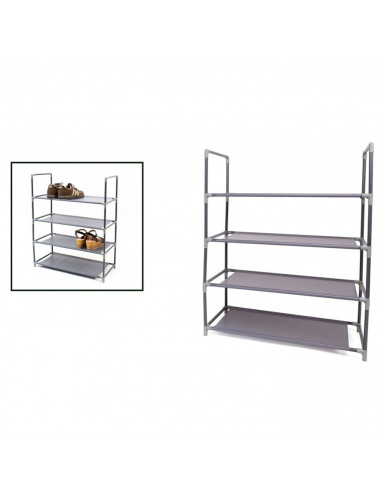 Tradineur - Zapatero metálico multiusos con 4 estantes de tela, estantería de almacenamiento y organización para hogar (Gris, 70