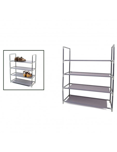 Tradineur - Zapatero metálico multiusos con 4 estantes de tela, estantería de almacenamiento y organización para hogar (Gris, 70