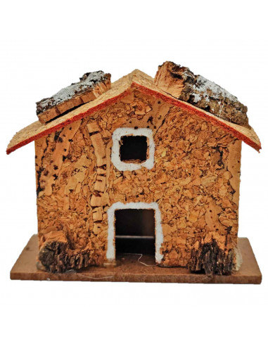 Tradineur - Casita rural de corcho y resina para belén navideño, casa decorativa de pueblo, aldea para nacimiento, pesebre, navi