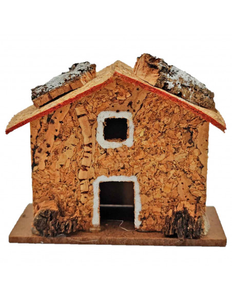 Tradineur - Casita rural de corcho y resina para belén navideño, casa decorativa de pueblo, aldea para nacimiento, pesebre, navi