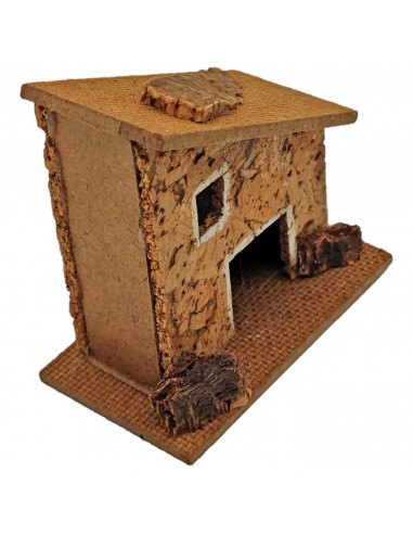 Tradineur - Casita rural de corcho y resina para belén navideño, casa decorativa de pueblo, aldea para nacimiento, pesebre, navi