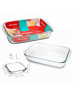 Tradineur - Fuente para horno rectangular - Fabricado en Vidrio - Apto para horno, microondas, congelador y lavavajillas - 5 Lit 2