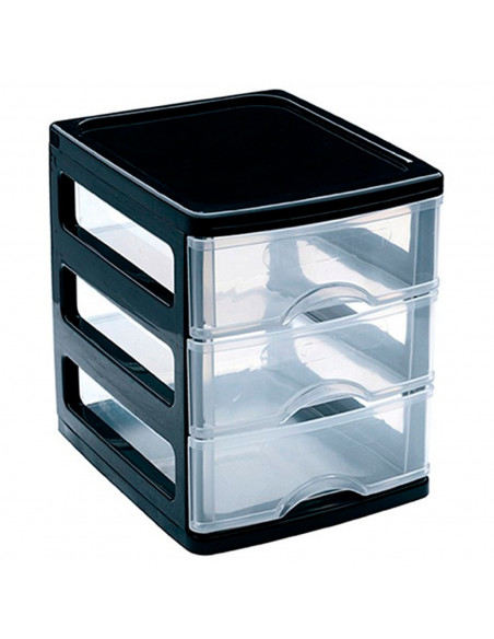 Plastic Forte - Cajonera de plástico Turia, 3 cajones transparentes, torre almacenaje, sobremesa, escritorio, baño, oficina (Neg