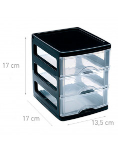Plastic Forte - Cajonera de plástico Turia, 3 cajones transparentes, torre almacenaje, sobremesa, escritorio, baño, oficina (Neg 2
