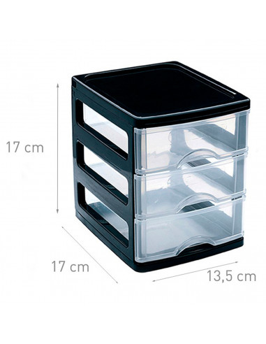 Plastic Forte - Cajonera de plástico Turia, 3 cajones transparentes, torre almacenaje, sobremesa, escritorio, baño, oficina (Neg