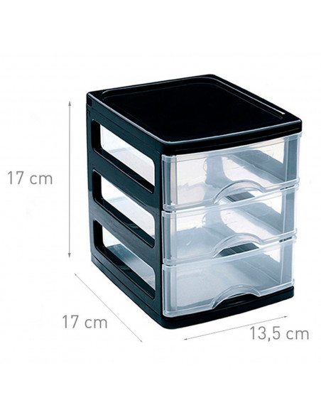 Plastic Forte - Cajonera de plástico Turia, 3 cajones transparentes, torre almacenaje, sobremesa, escritorio, baño, oficina (Neg