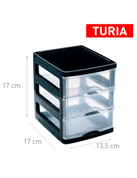 Plastic Forte - Cajonera de plástico Turia, 3 cajones transparentes, torre almacenaje, sobremesa, escritorio, baño, oficina (Neg