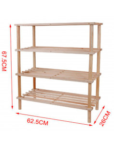Zapatero de madera 4 niveles. estantería, mueble zapatero de madera 4 alturas multiuso, soporte para zapatos, recibidor - 62,5 x 2