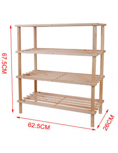 Zapatero de madera 4 niveles. estantería, mueble zapatero de madera 4 alturas multiuso, soporte para zapatos, recibidor - 62,5 x