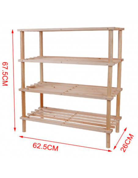 Zapatero de madera 4 niveles. estantería, mueble zapatero de madera 4 alturas multiuso, soporte para zapatos, recibidor - 62,5 x
