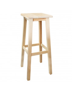 Tradineur - Taburete cuadrado alto de madera natural sin tratar, banqueta de barra de bar con reposapiés, cocina, estable y robu