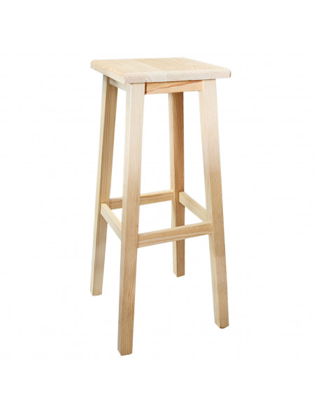 Tradineur - Taburete cuadrado alto de madera natural sin tratar, banqueta de barra de bar con reposapiés, cocina, estable y robu