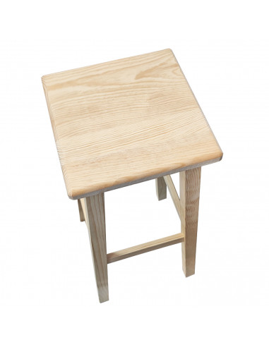 Tradineur - Taburete cuadrado alto de madera natural sin tratar, banqueta de barra de bar con reposapiés, cocina, estable y robu