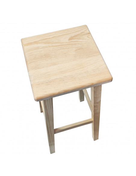 Tradineur - Taburete cuadrado alto de madera natural sin tratar, banqueta de barra de bar con reposapiés, cocina, estable y robu