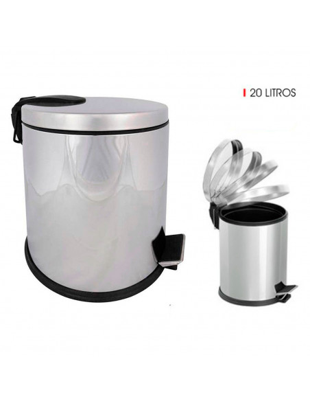 Cubo basura metálico con pedal, papelera cilíndrica de metal para baño, cocina, aseo u oficina (20 litros, 35,5 x 31,5 x 40 cm)
