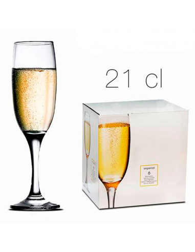 Tradineur - Set de 6 copas de cava de cristal, modelo Imperial, champán, cócteles, resistentes, aptas para lavavajillas, celebra