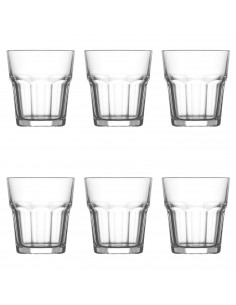 Tradineur - Set de 6 vasos de cristal, modelo Aras, resistentes, base gruesa, servir agua, licores, bebidas, fiestas, uso diario