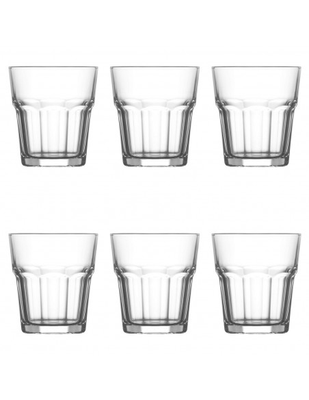 Tradineur - Set de 6 vasos de cristal, modelo Aras, resistentes, base gruesa, servir agua, licores, bebidas, fiestas, uso diario