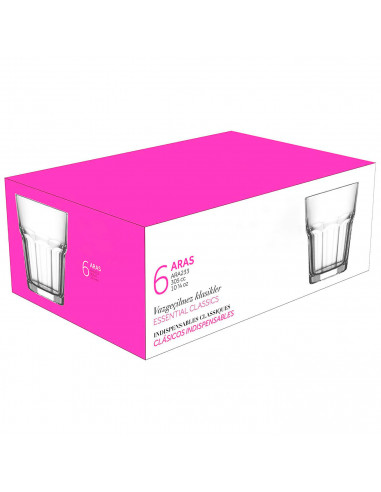 Tradineur - Set de 6 vasos de cristal, modelo Aras, resistentes, base gruesa, servir agua, licores, bebidas, fiestas, uso diario