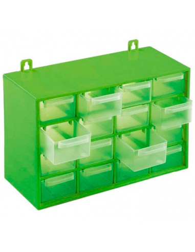 Tradineur - Clasificador apilable con 16 cajones 17 x 27 x 12 cm. Módulo, estante organizador de plástico para piezas pequeñas,