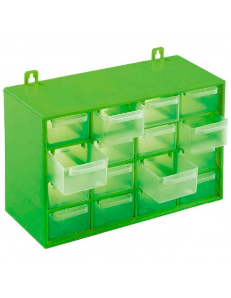 Tradineur - Clasificador apilable con 16 cajones 17 x 27 x 12 cm. Módulo, estante organizador de plástico para piezas pequeñas,