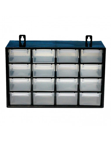 Tradineur - Clasificador apilable con 16 cajones 17 x 27 x 12 cm. Módulo, estante organizador de plástico para piezas pequeñas,